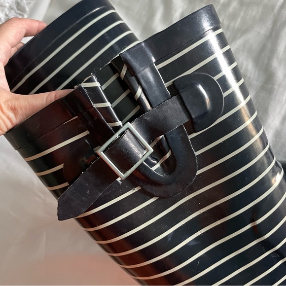 Navy Blue and White Striped Rain Boots - Picture 6 of 8